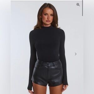 BASE FORM LUXE KNIT SIMPLE HIGH NECK LONG SLEEVE TOP BLACK